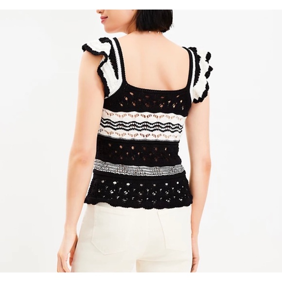 LOFT | Striped Crochet Ruffle Sweater Top - Picture 2 of 13